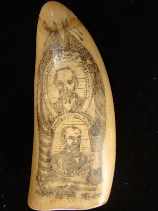 A fine late 19th or early 20th century scrimshawed whale's tooth with Civil War naval battle — image 3
